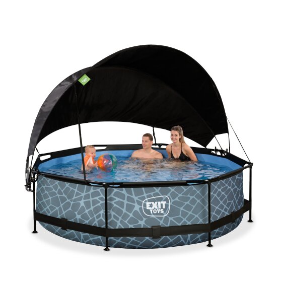 EXIT Stone pool ø300x76cm with filter pump and canopy - grey