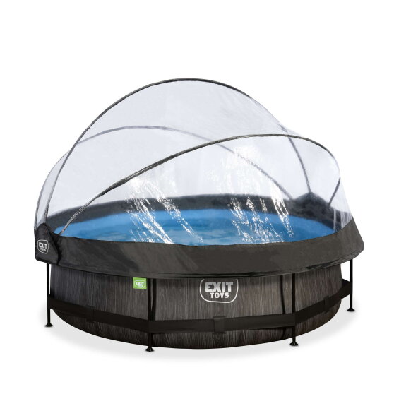EXIT Black Wood pool &oslash;300x76cm with filter pump and dome - black