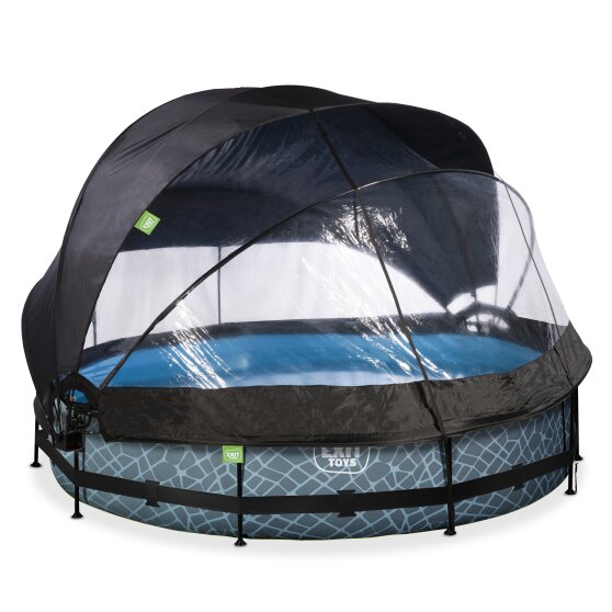 EXIT Stone pool ø360x76cm with filter pump and dome and canopy - grey