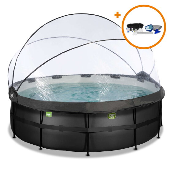 EXIT Black Leather pool &oslash;427x122cm with sand filter pump and dome and accessory set - black