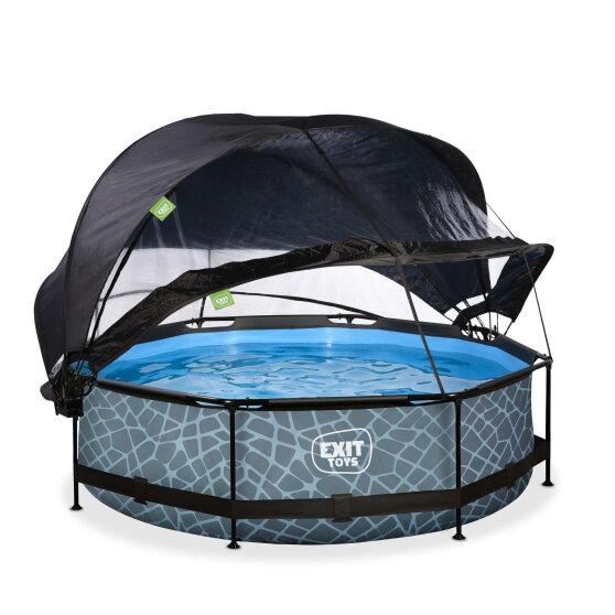 EXIT Stone pool &oslash;300x76cm with filter pump and dome and canopy - grey