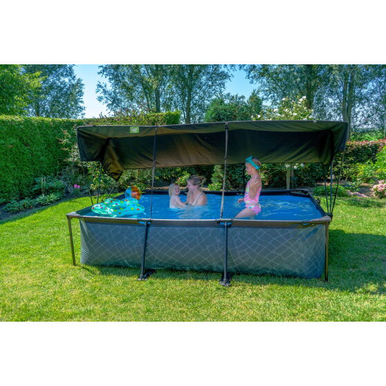 EXIT Wood pool 300x200x65cm with filter pump and canopy - brown