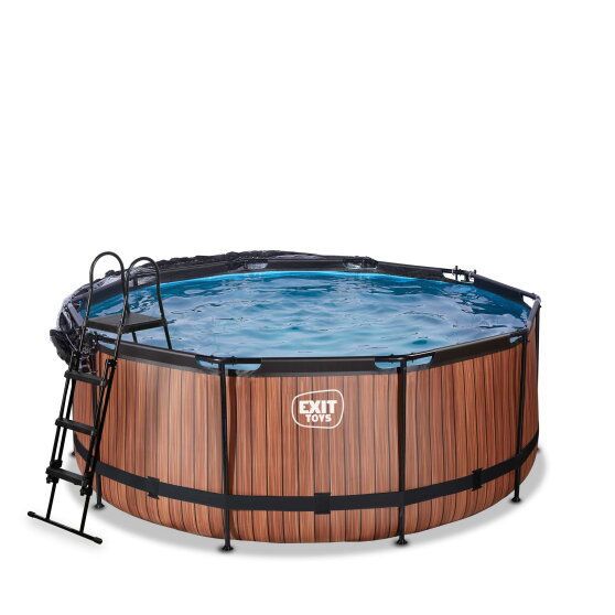 EXIT Wood pool &oslash;360x122cm with sand filter pump and dome - brown