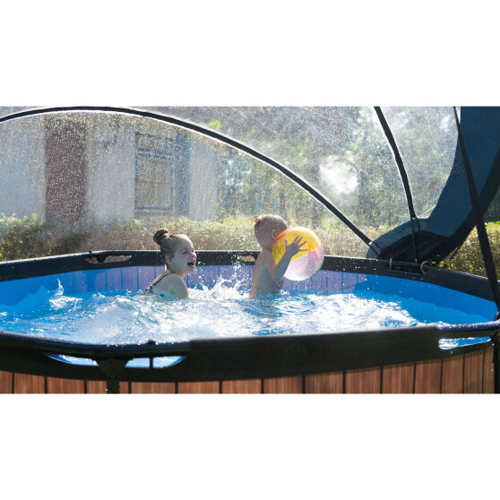 EXIT Wood pool &oslash;244x76cm with filter pump and dome - brown