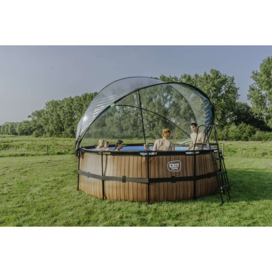 EXIT Black Leather pool &oslash;427x122cm with sand filter pump and dome and accessory set - black