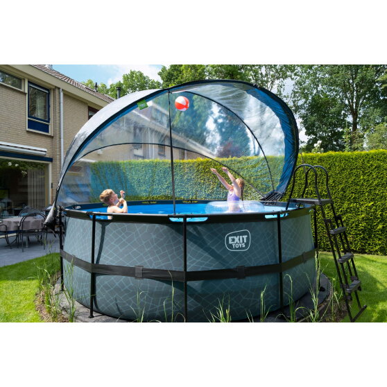 EXIT Stone pool &oslash;427x122cm with sand filter pump and dome - grey