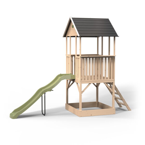 EXIT Panorama 500 wooden playhouse with slide and sandpit