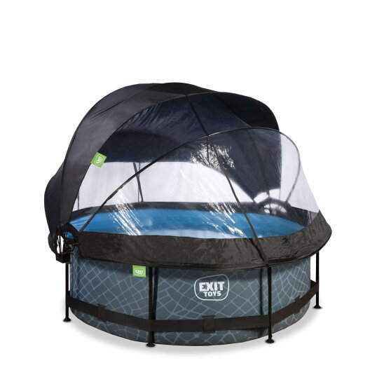 EXIT Stone pool ø244x76cm with filter pump and dome and canopy - grey
