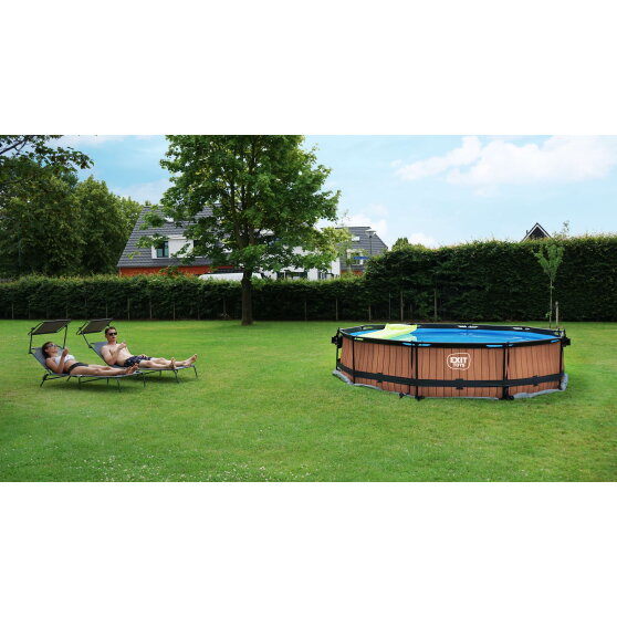 EXIT Wood pool &oslash;360x76cm with filter pump - brown
