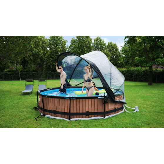 EXIT Stone pool &oslash;360x76cm with filter pump and dome - grey