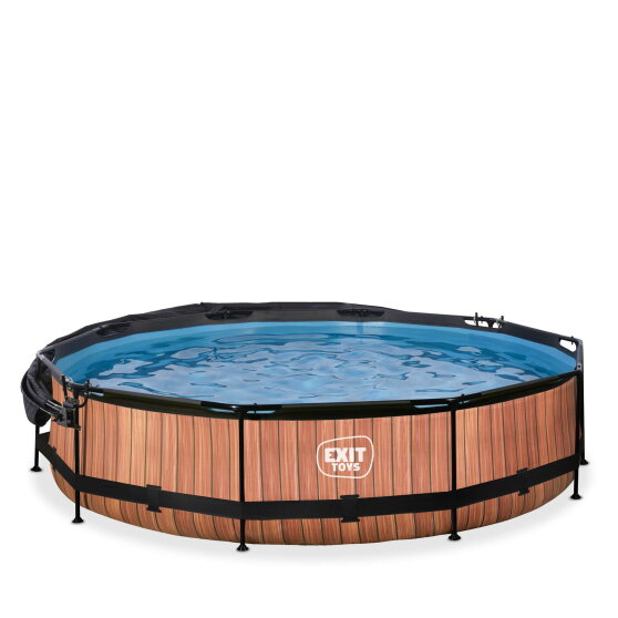 EXIT Wood pool &oslash;360x76cm with filter pump and canopy - brown