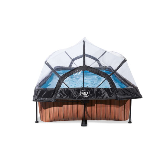 EXIT Wood pool 220x150x65cm with filter pump and dome - brown