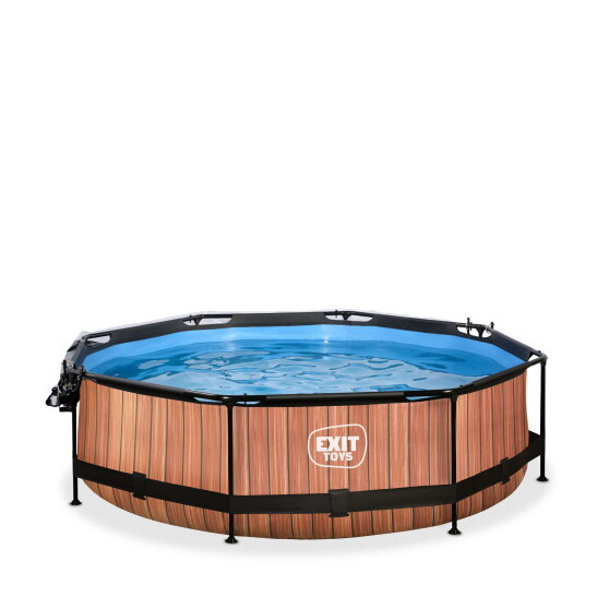 EXIT Wood pool &oslash;300x76cm with filter pump and dome - brown