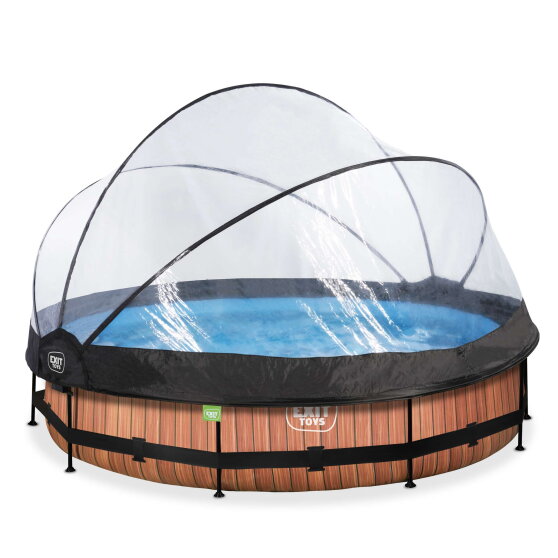 EXIT Wood pool &oslash;360x76cm with filter pump and dome - brown