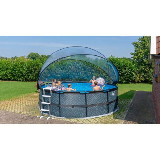 EXIT Black Leather pool ø450x122cm with sand filter pump and dome - black