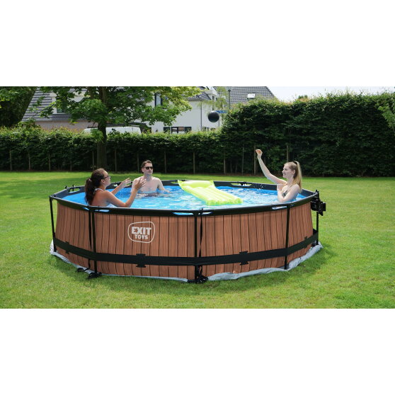 EXIT Wood pool &oslash;360x76cm with filter pump - brown