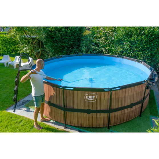 EXIT Wood pool &oslash;450x122cm with sand filter pump - brown