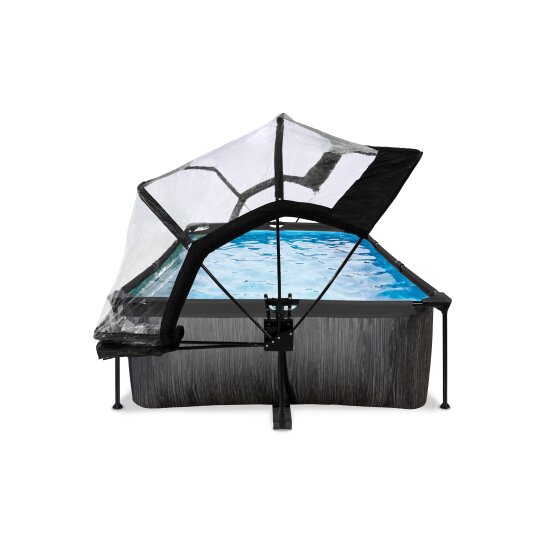 EXIT Black Wood pool 220x150x65cm with filter pump and dome - black