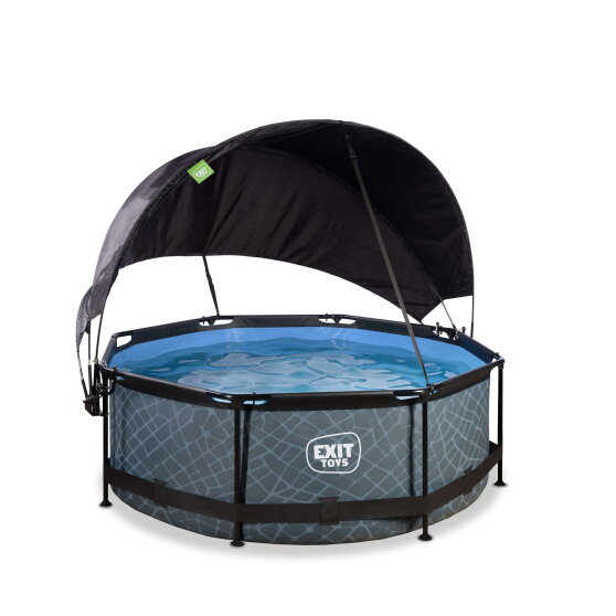 EXIT Stone pool ø244x76cm with filter pump and canopy - grey