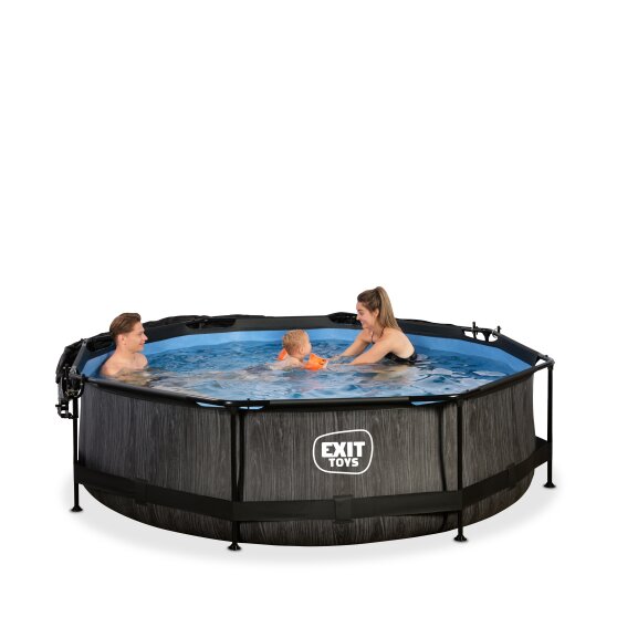 EXIT Black Wood pool ø300x76cm with filter pump and canopy - black