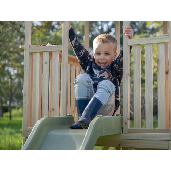 EXIT Panorama 550 wooden playhouse with slide, mud kitchen and sandpit