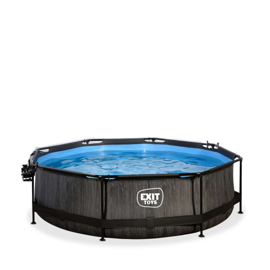 EXIT Black Wood pool &oslash;300x76cm with filter pump and dome and canopy - black