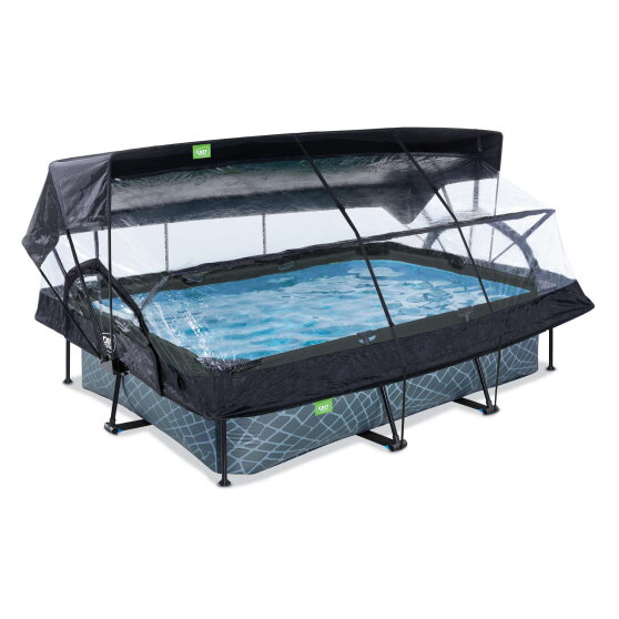 EXIT Stone pool 300x200x65cm with filter pump and dome and canopy - grey