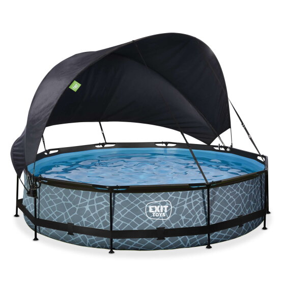 EXIT Stone pool &oslash;360x76cm with filter pump and canopy - grey