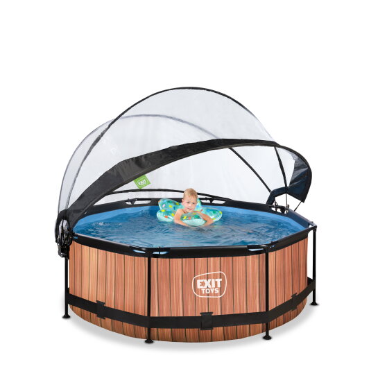 EXIT Wood pool ø244x76cm with filter pump and dome - brown