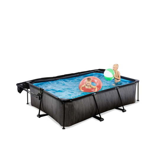 EXIT Black Wood pool 220x150x65cm with filter pump and canopy - black