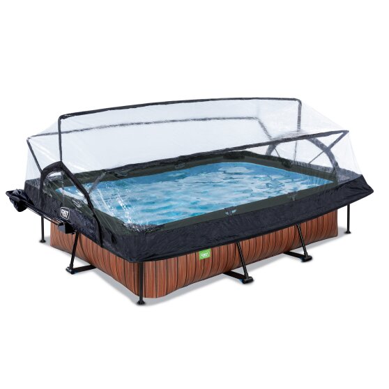 EXIT Wood pool 300x200x65cm with filter pump and dome and canopy - brown