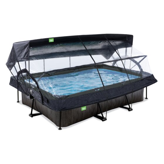 EXIT Black Wood pool 300x200x65cm with filter pump and dome and canopy - black