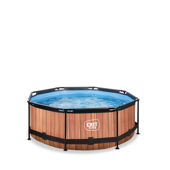 EXIT Wood pool &oslash;244x76cm with filter pump - brown