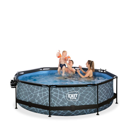 EXIT Stone pool &oslash;300x76cm with filter pump and dome and canopy - grey