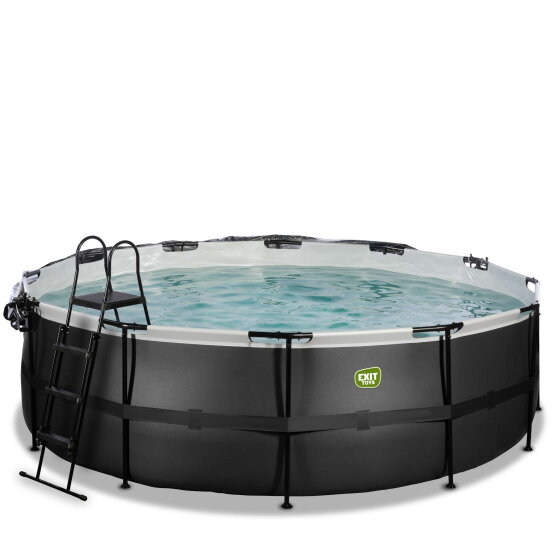 EXIT Black Leather pool ø450x122cm with sand filter pump and dome - black