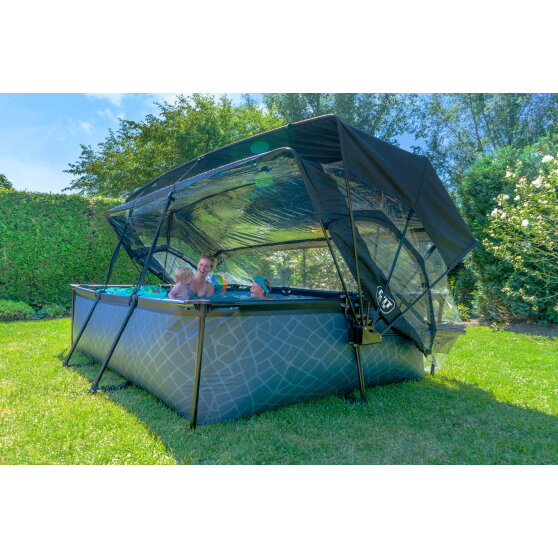 EXIT Wood pool 300x200x65cm with filter pump and dome and canopy - brown