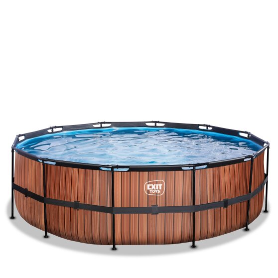 EXIT Wood pool ø450x122cm with sand filter pump - brown