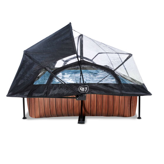 EXIT Wood pool 300x200x65cm with filter pump and dome and canopy - brown