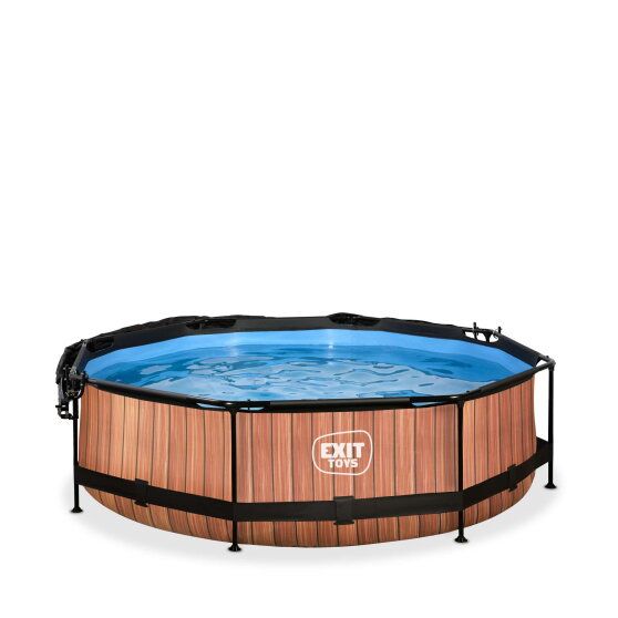 EXIT Wood pool ø300x76cm with filter pump and canopy - brown
