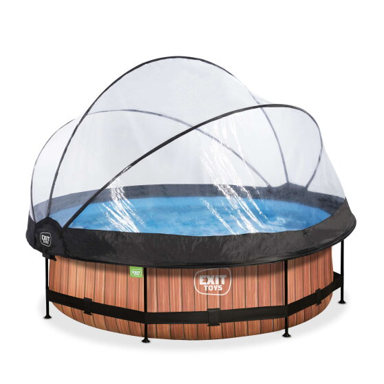 EXIT Wood pool &oslash;300x76cm with filter pump and dome - brown