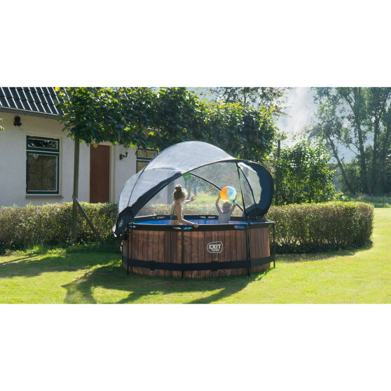 EXIT Wood pool &oslash;244x76cm with filter pump and dome - brown