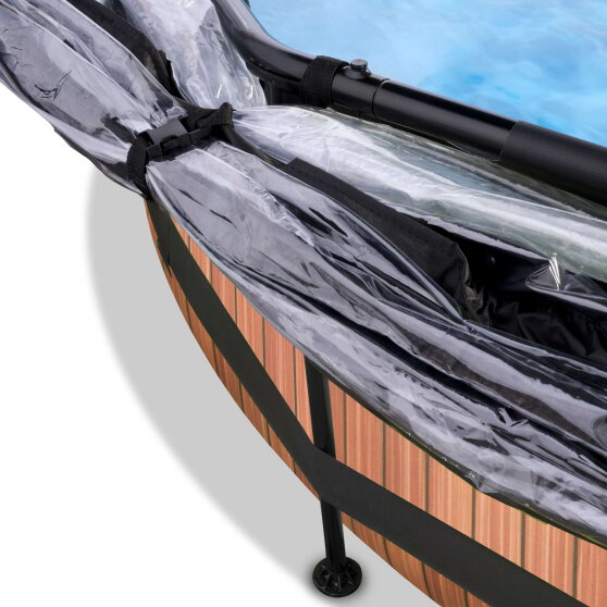 EXIT Wood pool &oslash;360x76cm with filter pump and dome - brown
