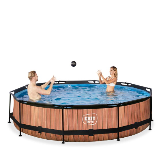 EXIT Wood pool &oslash;360x76cm with filter pump - brown