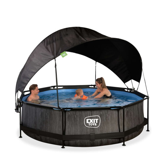 EXIT Black Wood pool ø300x76cm with filter pump and canopy - black