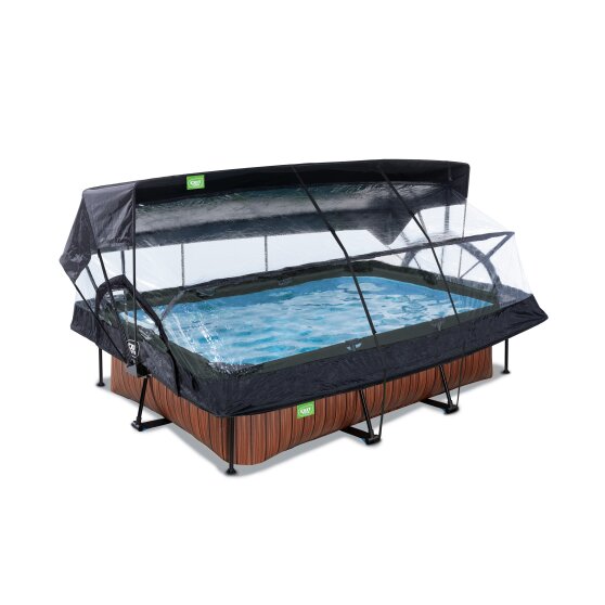 EXIT Wood pool 220x150x65cm with filter pump and dome and canopy - brown