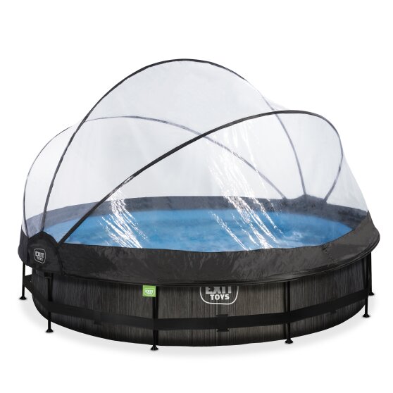 EXIT Black Wood pool ø360x76cm with filter pump and dome - black