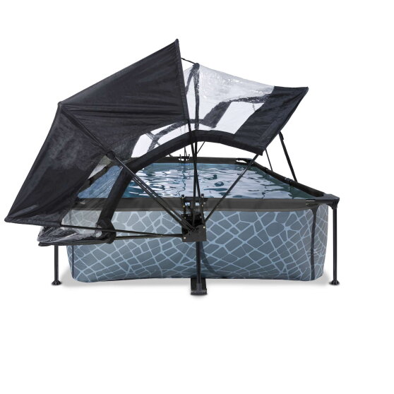EXIT Stone pool 300x200x65cm with filter pump and dome and canopy - grey