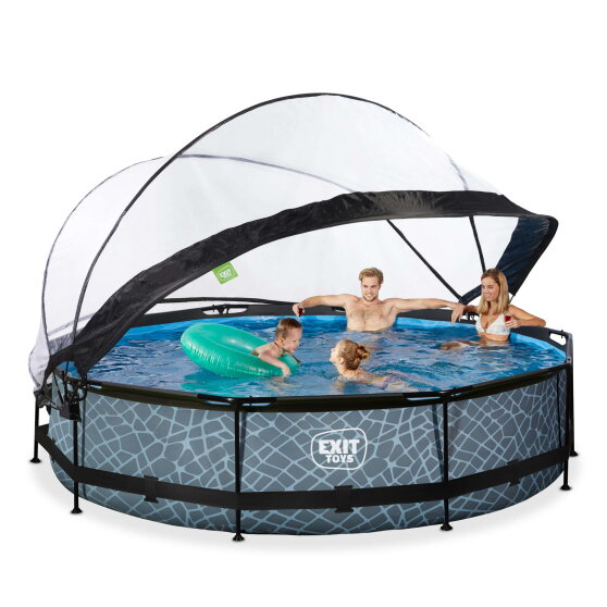 EXIT Stone pool &oslash;360x76cm with filter pump and dome - grey