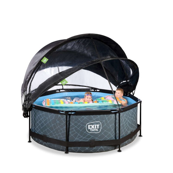 EXIT Stone pool ø244x76cm with filter pump and dome and canopy - grey