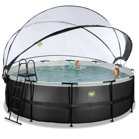 EXIT Black Leather pool ø450x122cm with sand filter pump and dome and accessory set - black